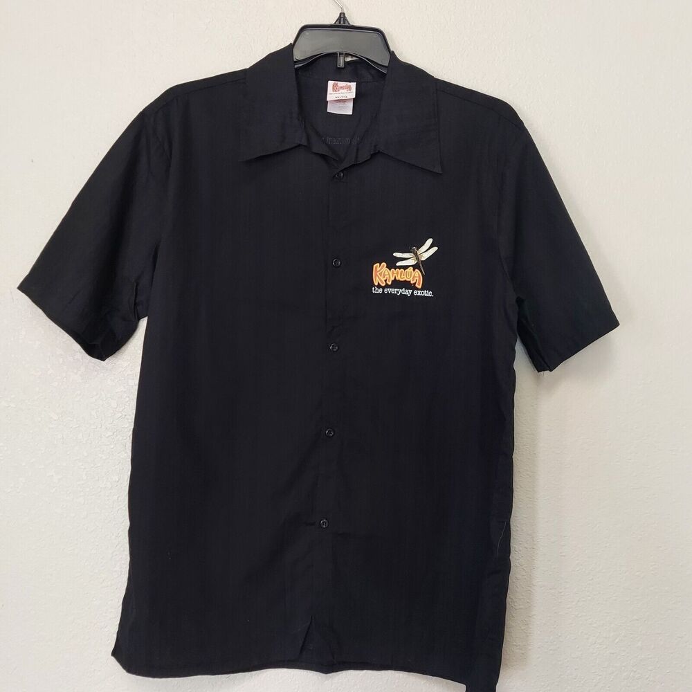 Kahlua Liqueur Men's Black Ribbed Camp Button Front Shirt With Dragonfly Size XL